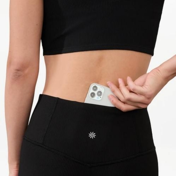 Athleta RIBBED High Waist Seamless Legging Black Yoga GYM Workout Women Medium - Picture 11 of 15